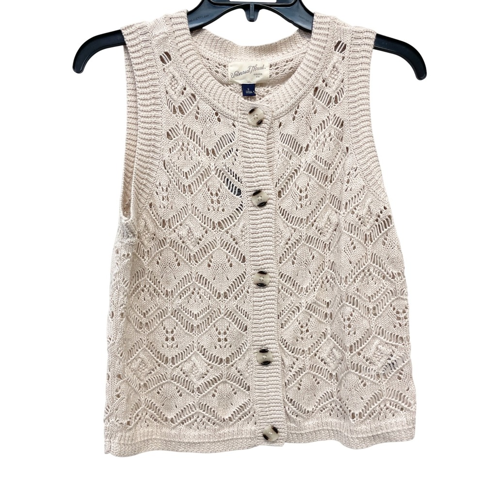 Universal Thread Women's Beige Pointelle Knit Button Front Sweater Vest Size S